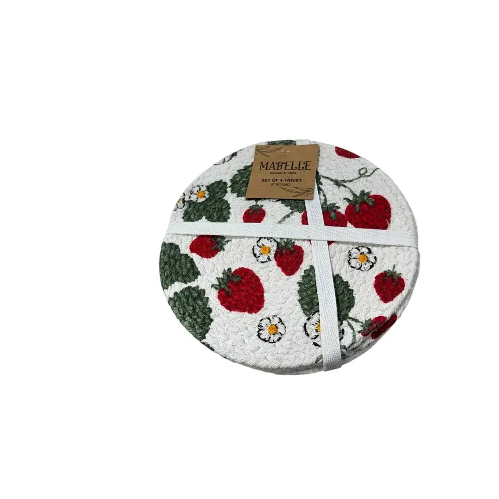 Mabelle Kitchen & Table Strawberry Ceramic Platter 4 Trivets 8 Placemats Set
